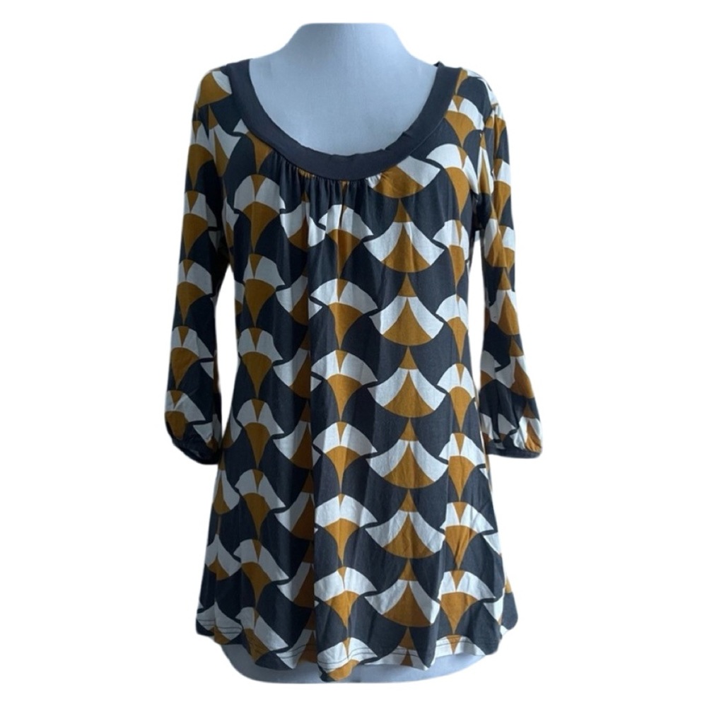 H&M || Yellow Gray White Pattern Print Tunic Top || size Medium